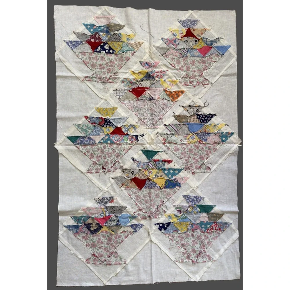 Vtg Antique Lap Wall Flower Basket Quilt Top Exc Cotton Prints, Feedsack 39
